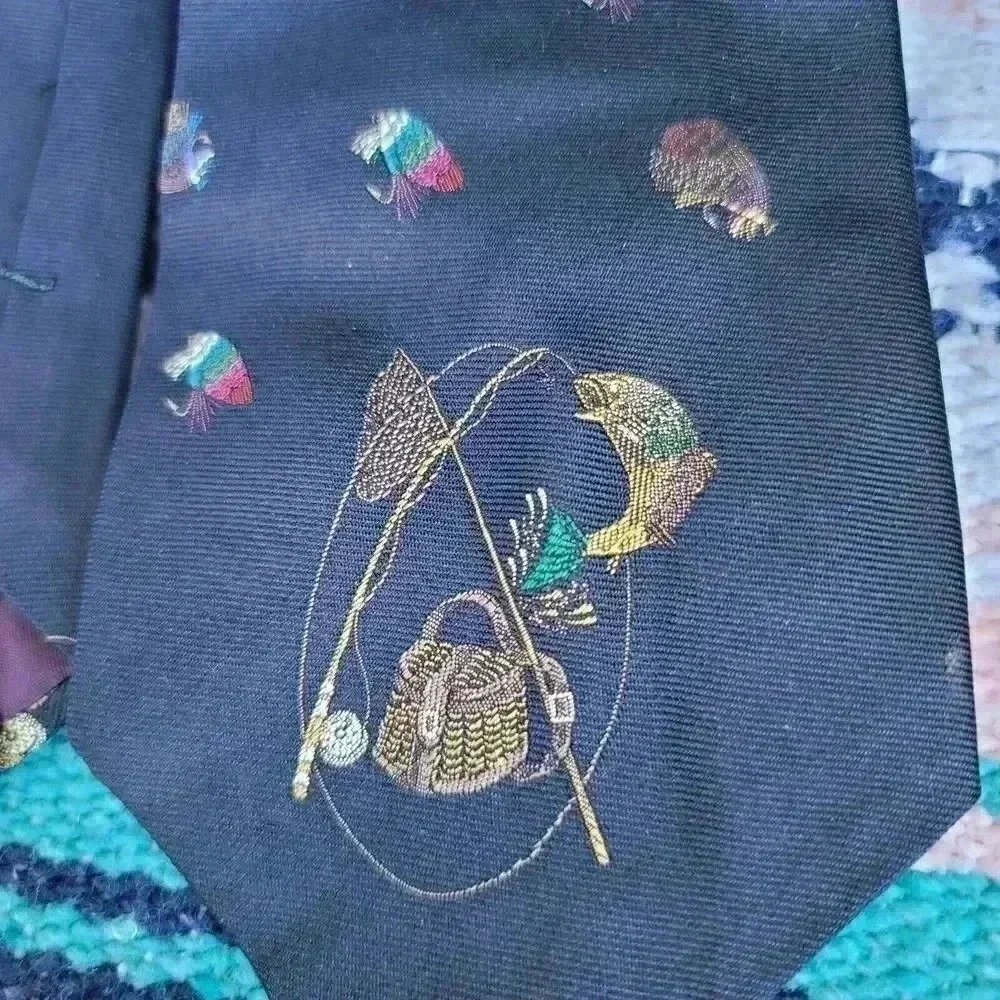Polo Ralph Lauren blue Fishing Tie 100% Silk Hand Made In USA Vintage